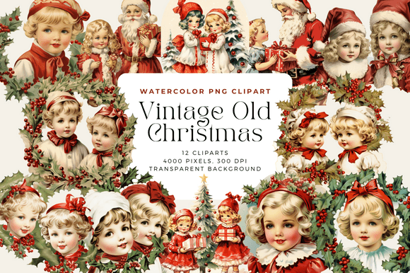 Download Watercolor Vintage Old Christmas Clipart - Old Collection