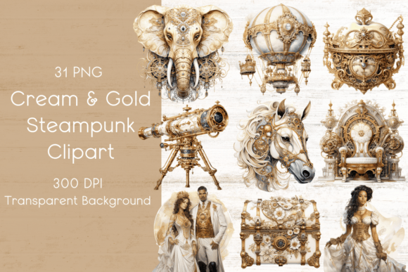Download Cream &amp; Gold Steampunk Clipart - Old Collection