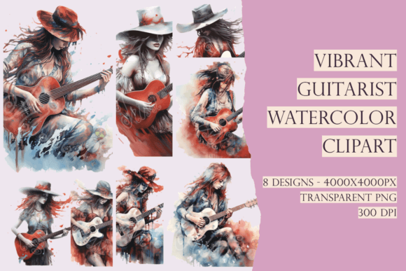 Download Boho Watercolor Art Women Guitarists PNG - Premium Resources