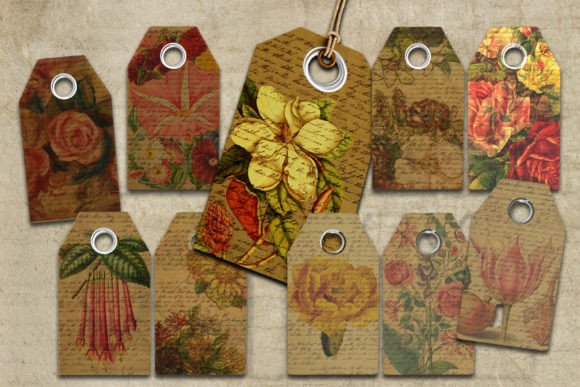 Download 10 Autumn Floral Tags - Vintage Graphics - Vintage graphics Collection