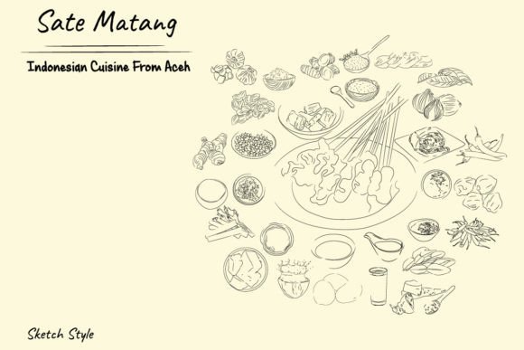 Download Matang Satay &amp; Ingredients Illustration - Red Collection