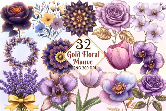 Download Mauve and Gold Floral Clipart - Old Collection