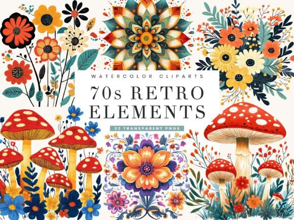 Download 70s Retro Elements Clipart Bundle - 70s Collection